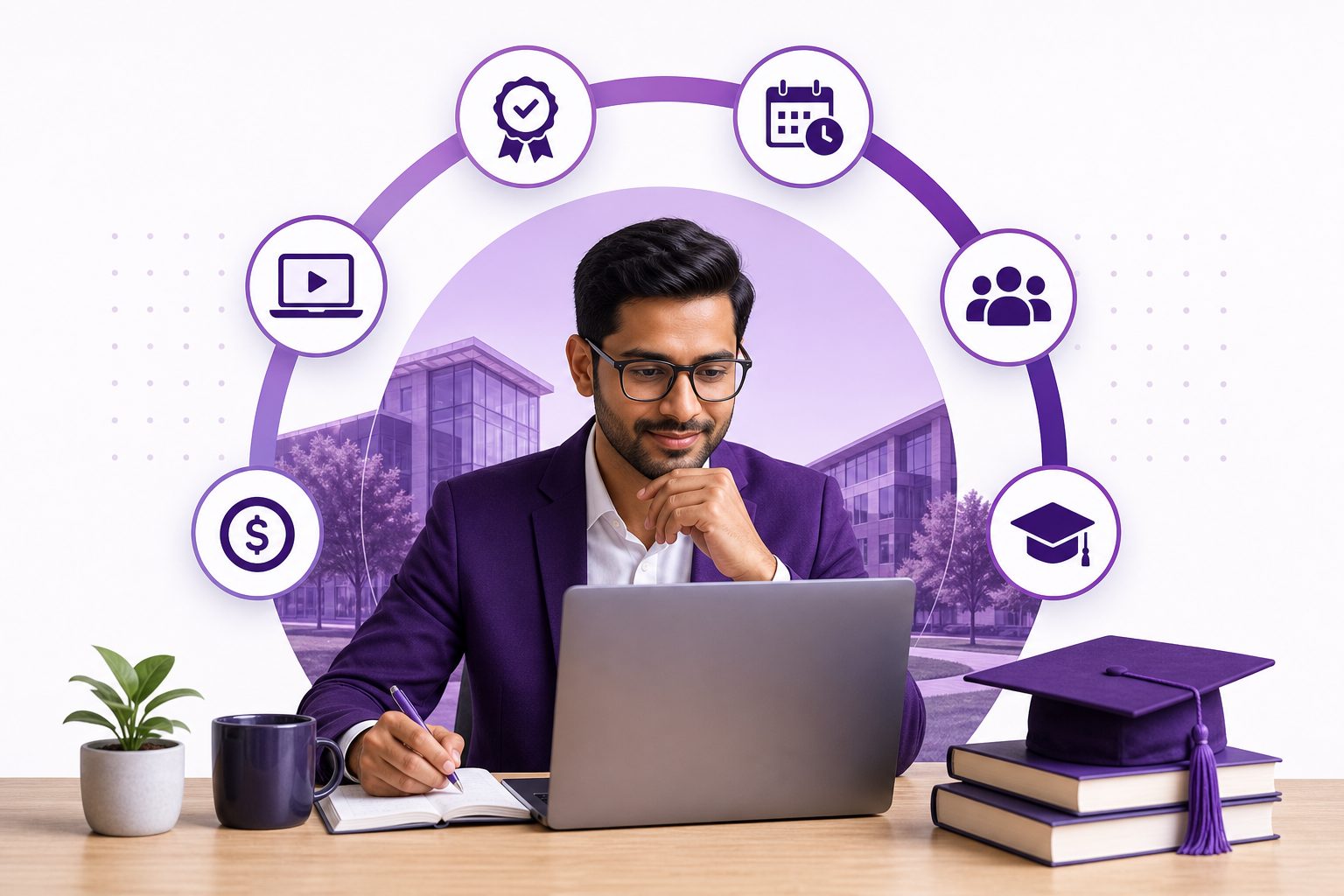 Professional working on a laptop studying for an online MBA